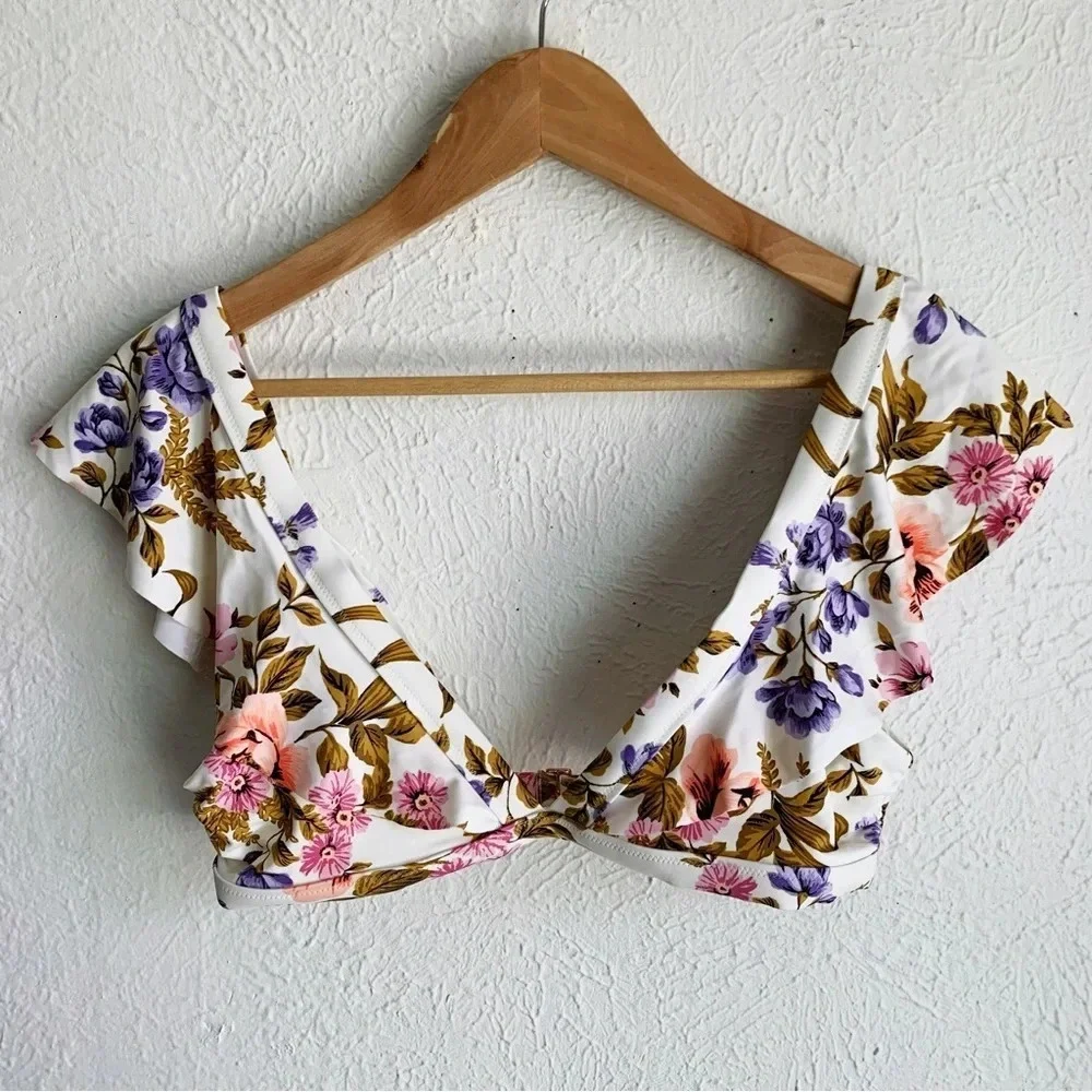 Tori Praver Valentina Hollywood Floral Ruffle Bikini Top in Star Sz Medium